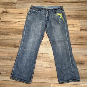 Men's Pepe Jeans London SZ 40x33 Blue Denim Embroidered Shield Patch Y2K Hip Hop